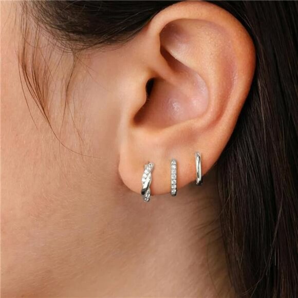 Gold Huggie Hoop Earrings Set for Women Dainty Small Sterling Silver Earrings - Picture 6 of 7